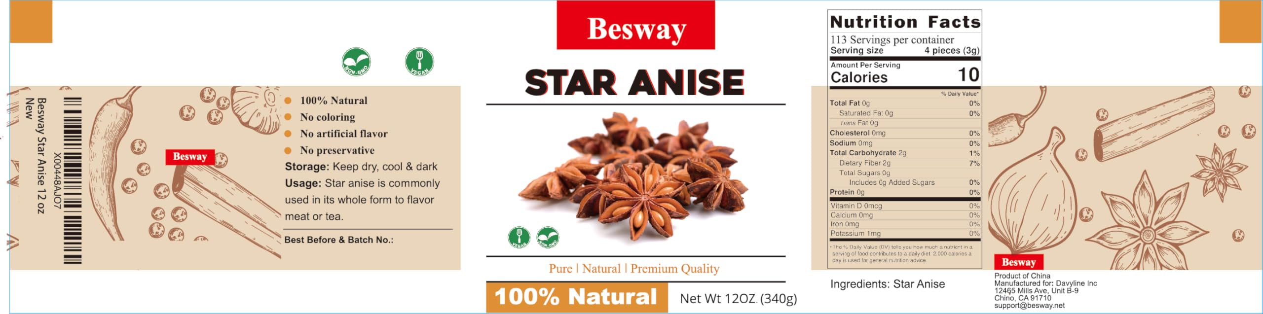 Besway Chinese Star Anise whole pods ready to flavor stews and broths.