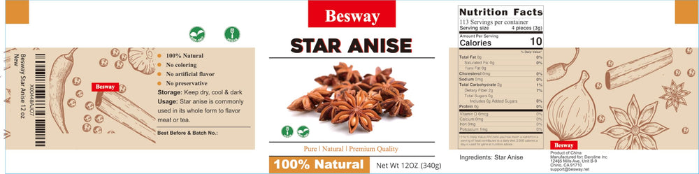 Besway Chinese Star Anise whole pods ready to flavor stews and broths.