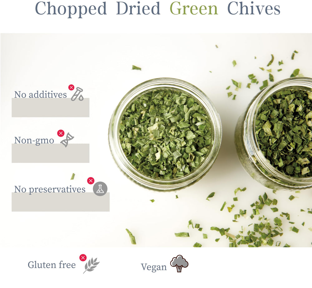 Besway Chives 6 oz chives topping omelette for color and flavor.