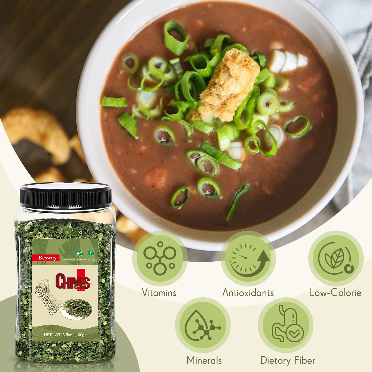 Besway Chives 3.5 oz garnish to elevate everyday meals.