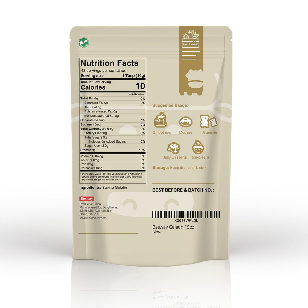 Besway Pure Beef Gelatin Powder compact-pack highlights convenient resealable packaging for daily use.