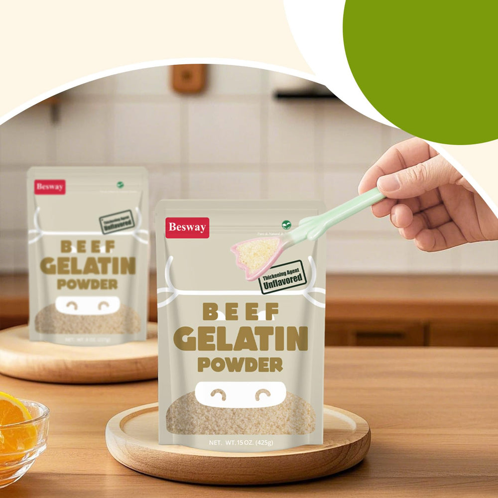 Besway Pure Beef Gelatin Powder ready dishes show flexible uses in recipes.
