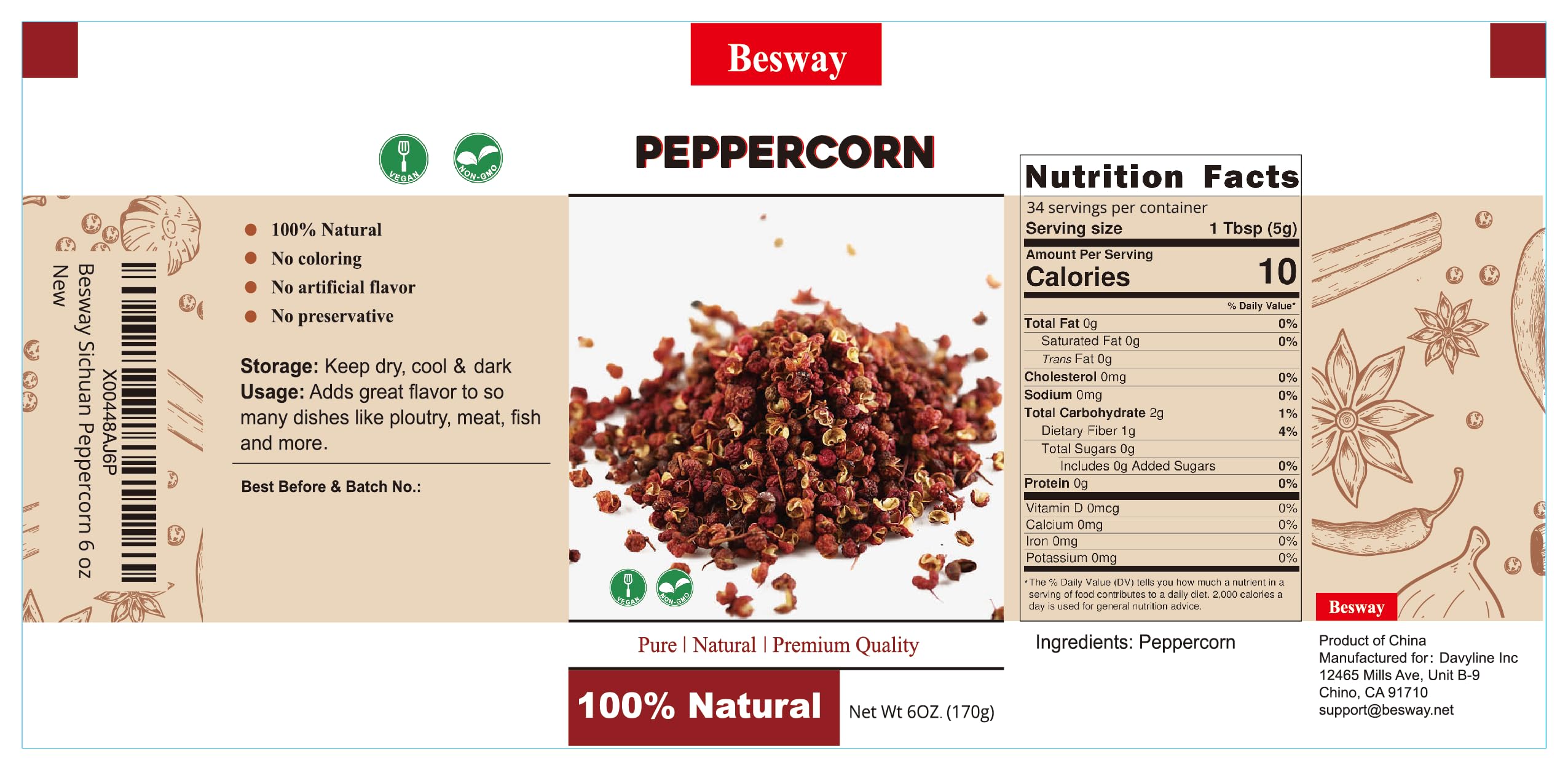 Besway Sichuan peppercorns close-up shows lemony aroma for cooking