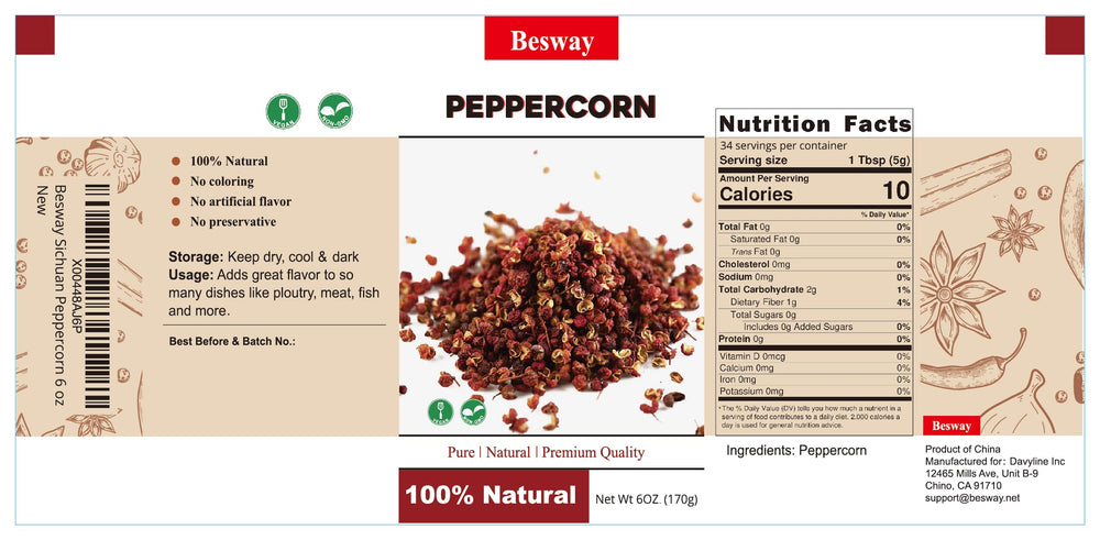 Besway Sichuan peppercorns close-up shows lemony aroma for cooking