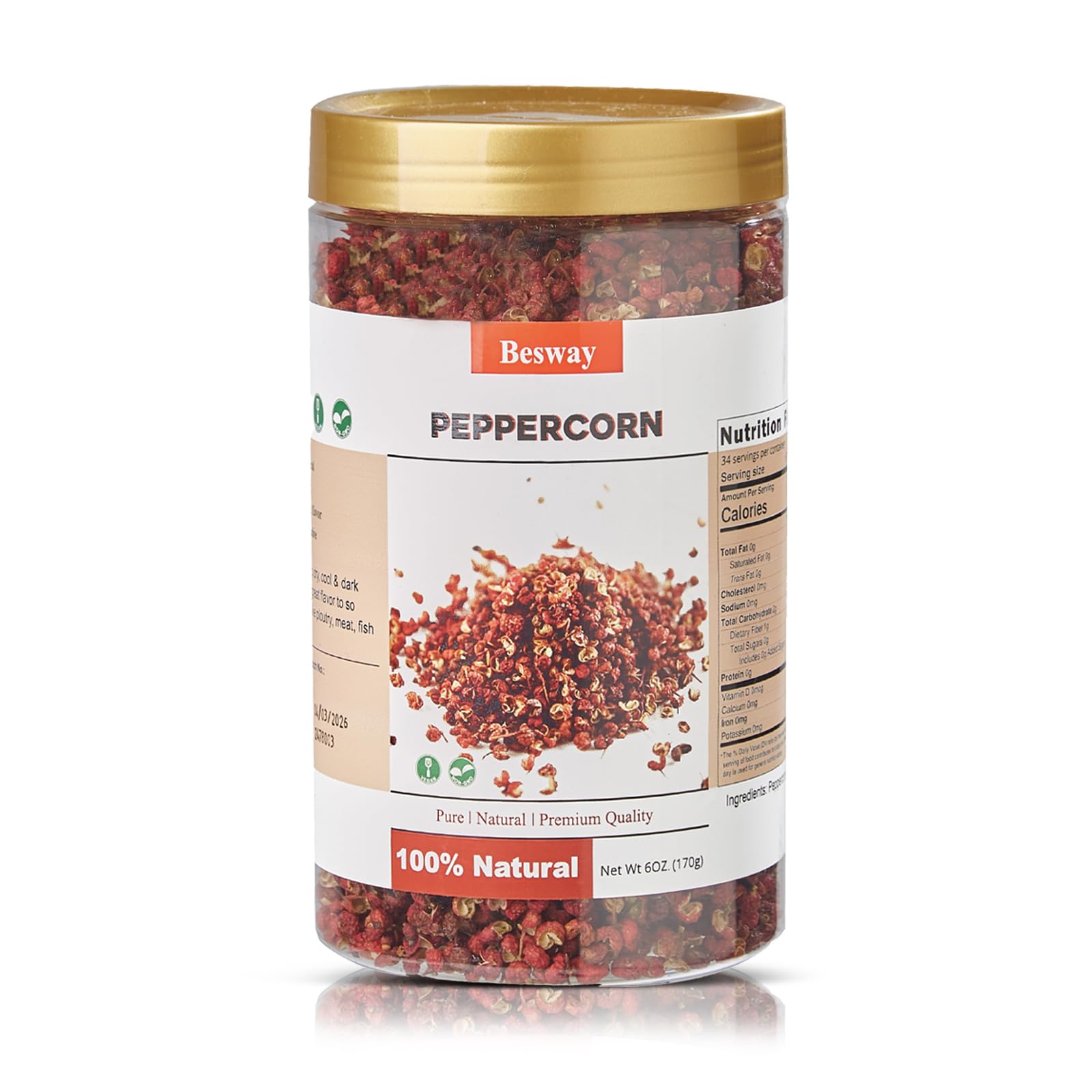 Besway Sichuan peppercorns jar front for authentic Chinese flavors