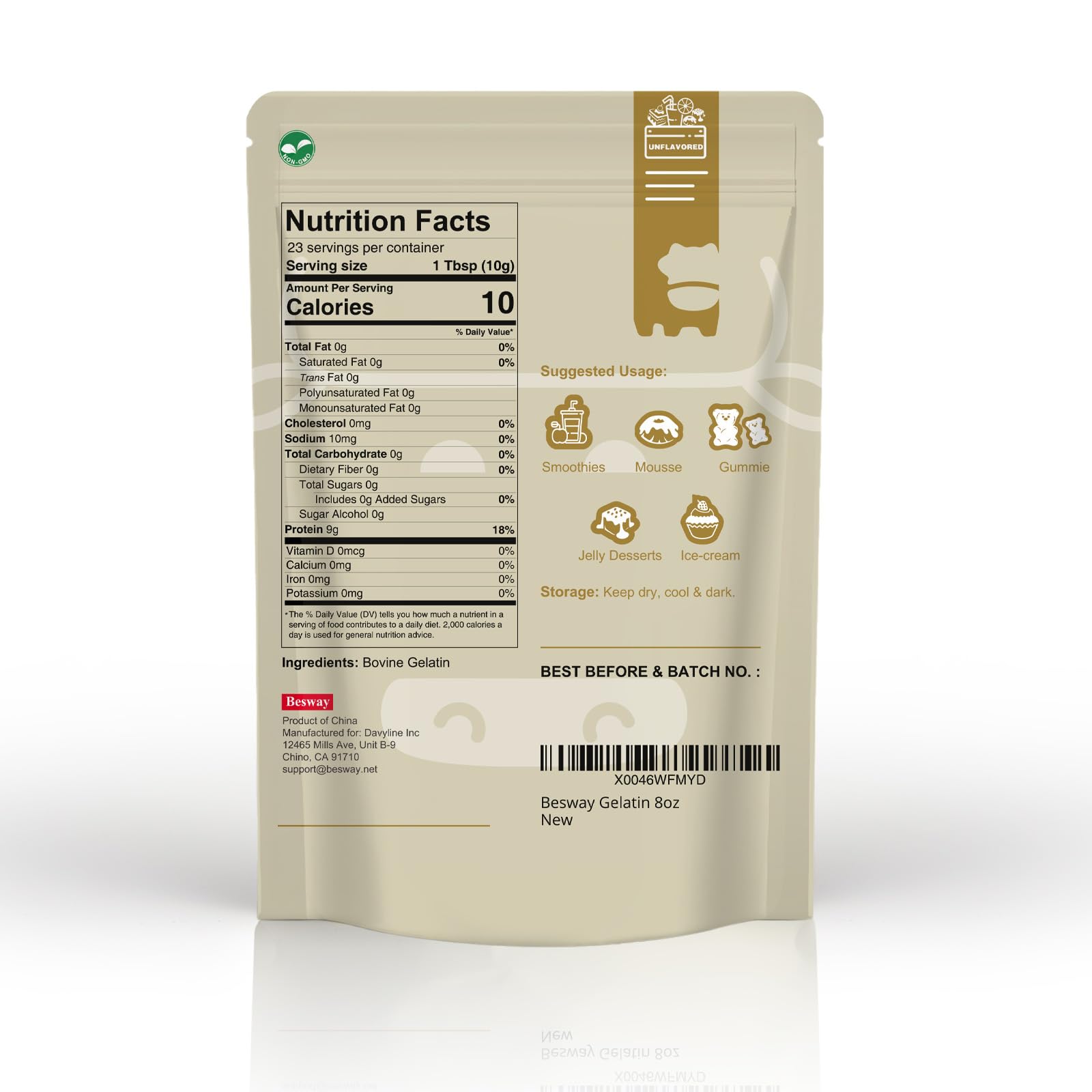 Besway unflavored gelatin powder dissolving in liquid for smooth texture