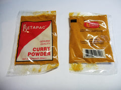 Betapac curry powder packaging shot showing 12 sachets for authentic Jamaican flavor.