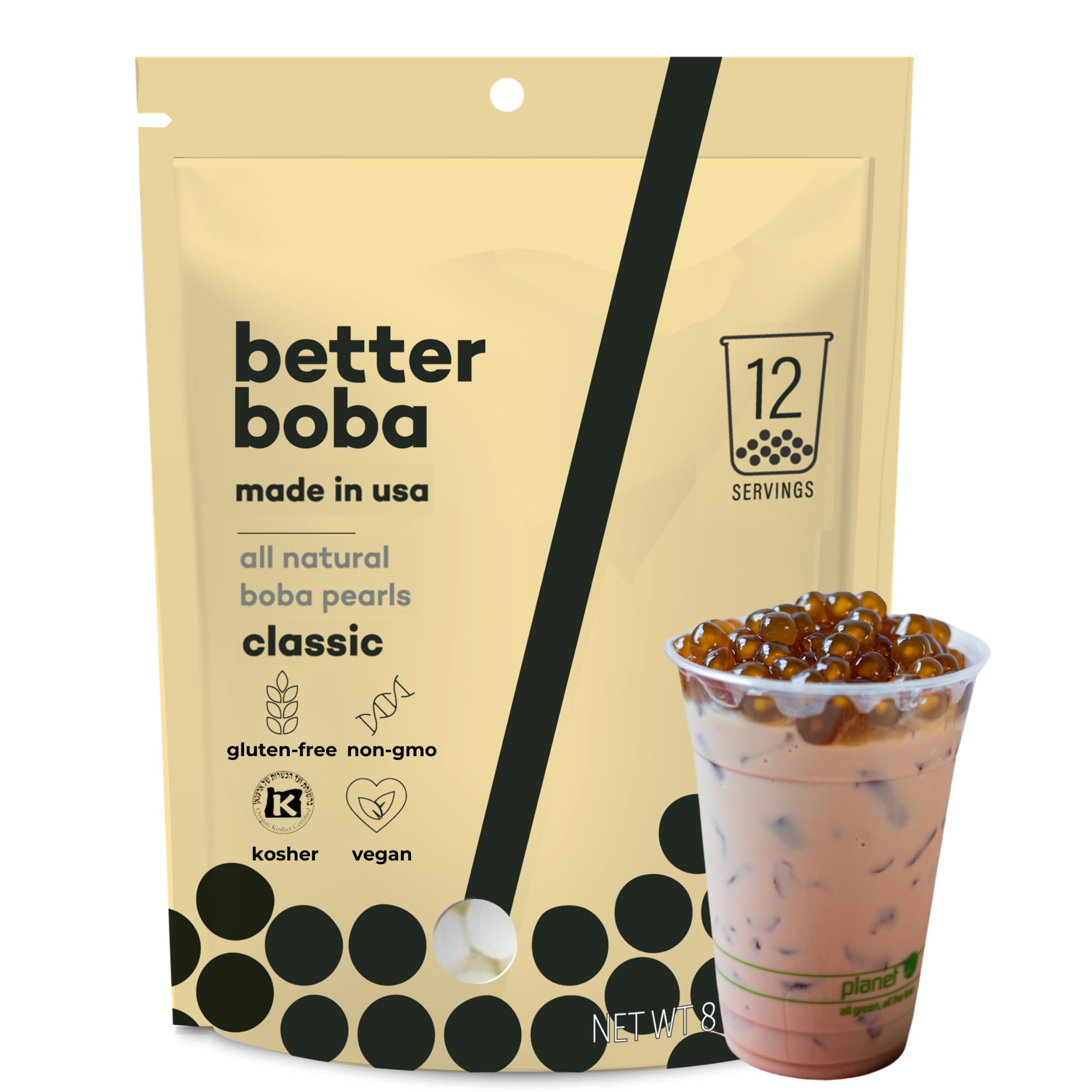 Better Boba classic pearls in an 8oz bag for authentic bubble tea at home.