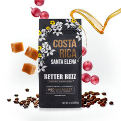 Better Buzz Costa Rica medium roast whole bean 12oz—rich aroma for at-home brewing.