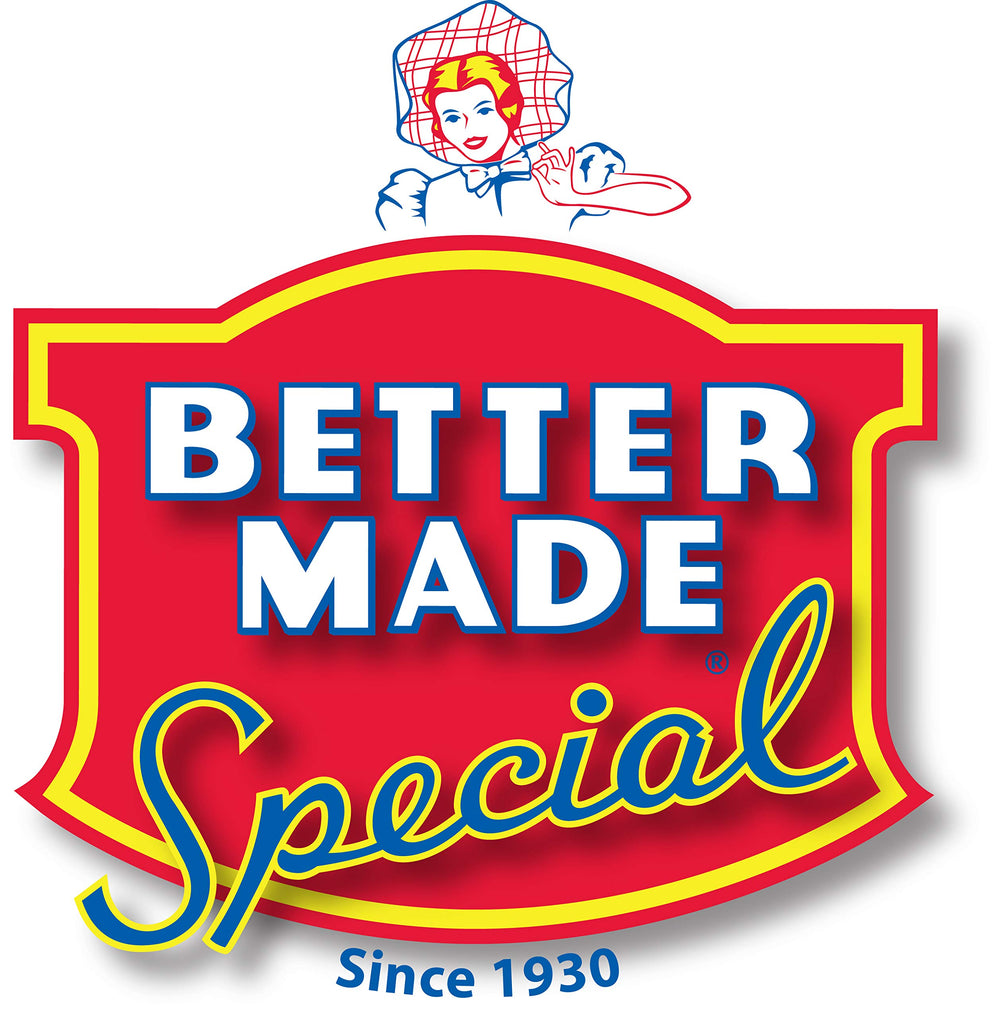 Better Made Potato Sticks resealable canister on kitchen counter preserves freshness.