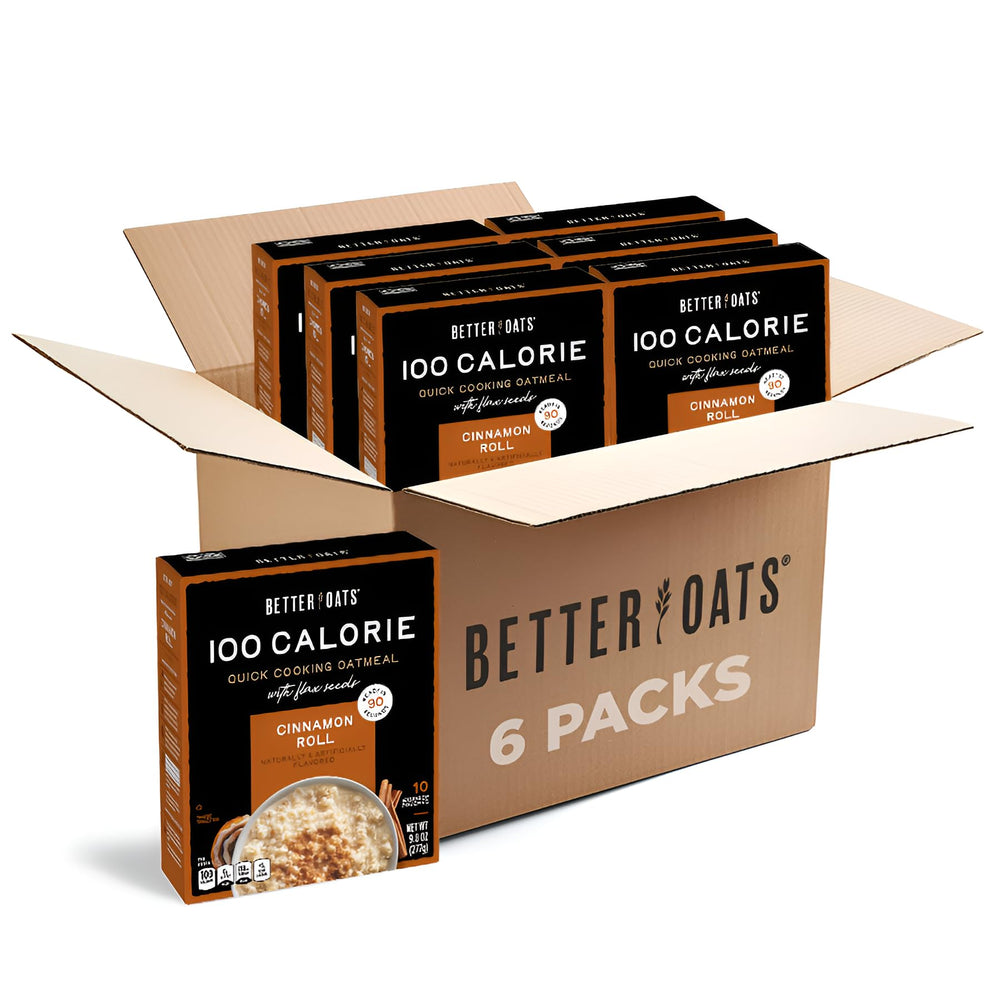 Better Oats Cinnamon Roll oatmeal packet front view, convenient 100-calorie option