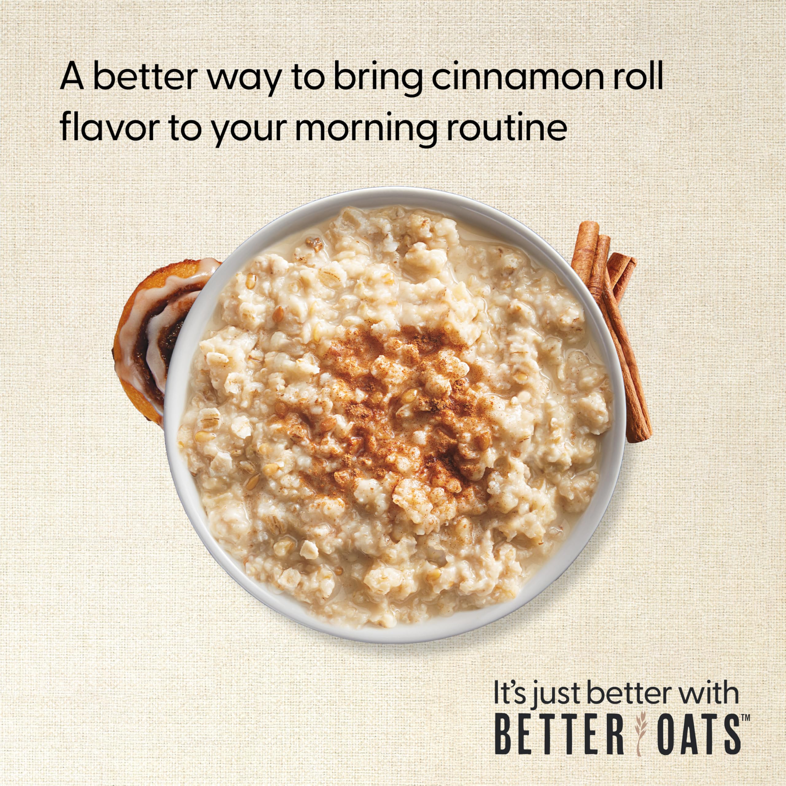 Better Oats Cinnamon Roll oatmeal quick-cook format for busy mornings