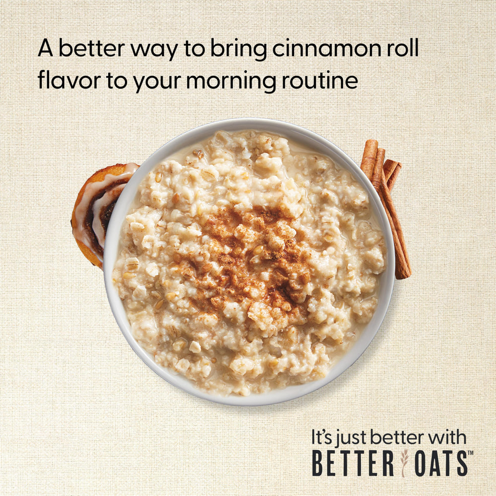 Better Oats Cinnamon Roll oatmeal quick-cook format for busy mornings