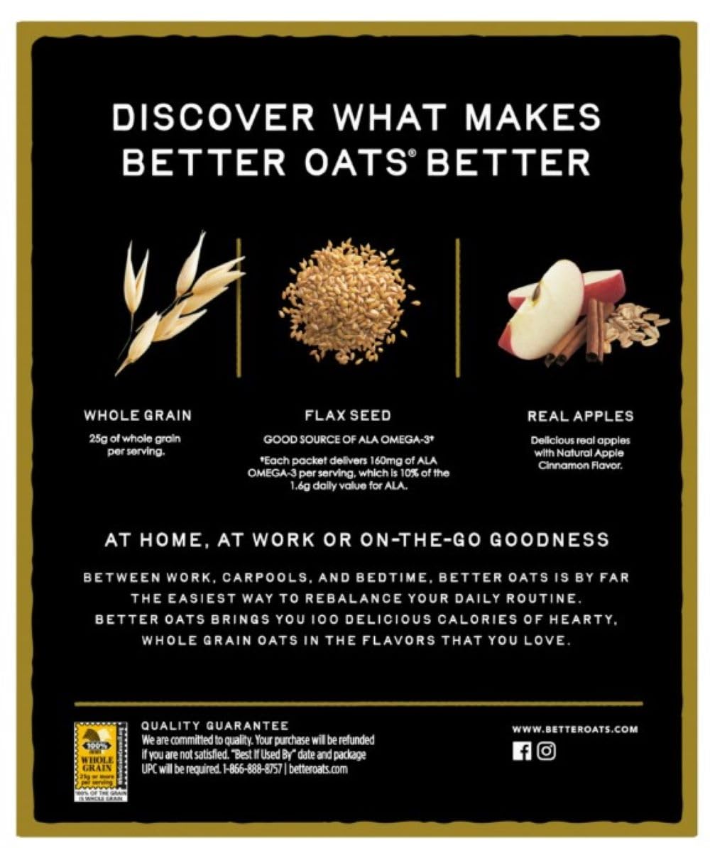 Better Oats Fit Apple Cinnamon 9.8 oz packaging highlights single serve convenience.