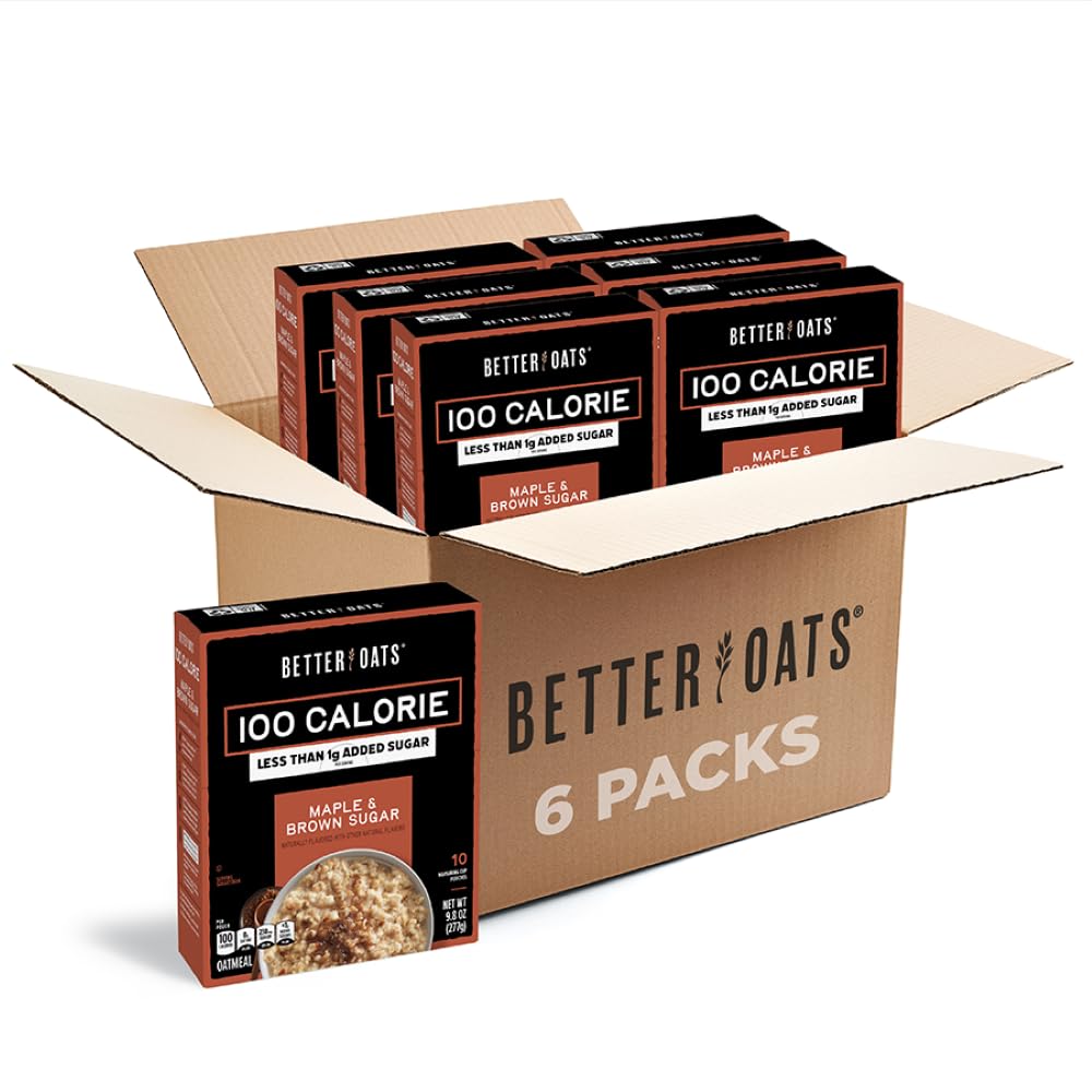 Better Oats Maple Brown Sugar oatmeal packets ready in 90 seconds for a quick breakfast.