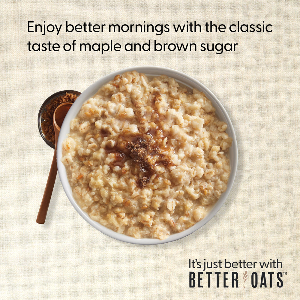 Better Oats Maple Brown Sugar oatmeal packet close-up to showcase flavor.