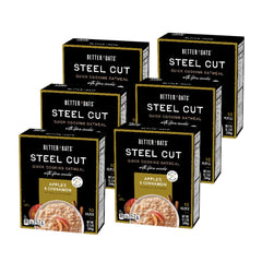 Better Oats steel-cut apples and cinnamon packets, box display for quick, hearty breakfasts.