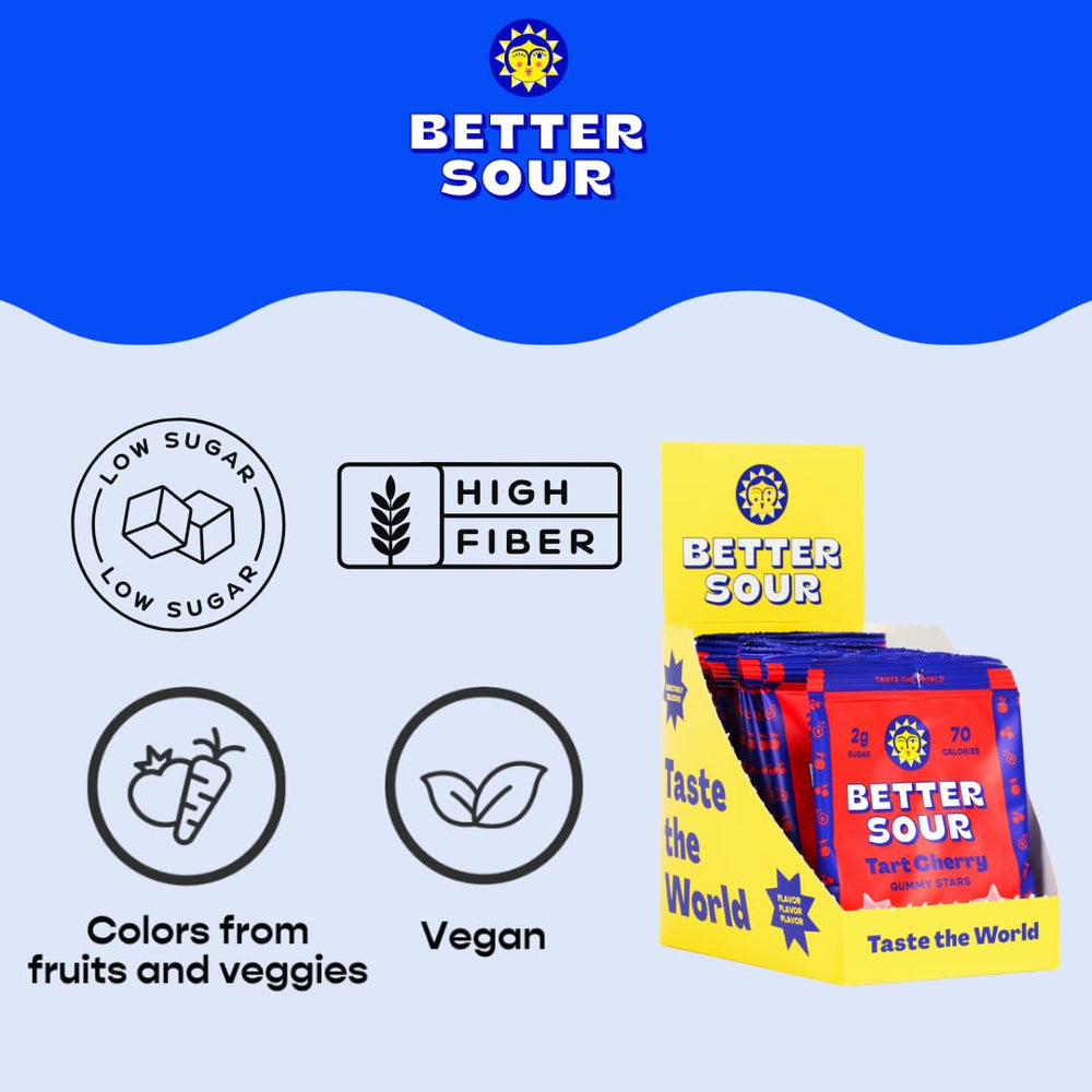 Better Sour real fruit juice gummies highlight natural color and flavor.