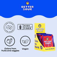 Better Sour real fruit juice gummies highlight natural color and flavor.