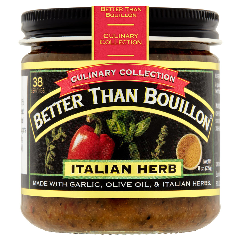 Better Than Bouillon Italian Herb Base in jar enhances sauces and gravies.