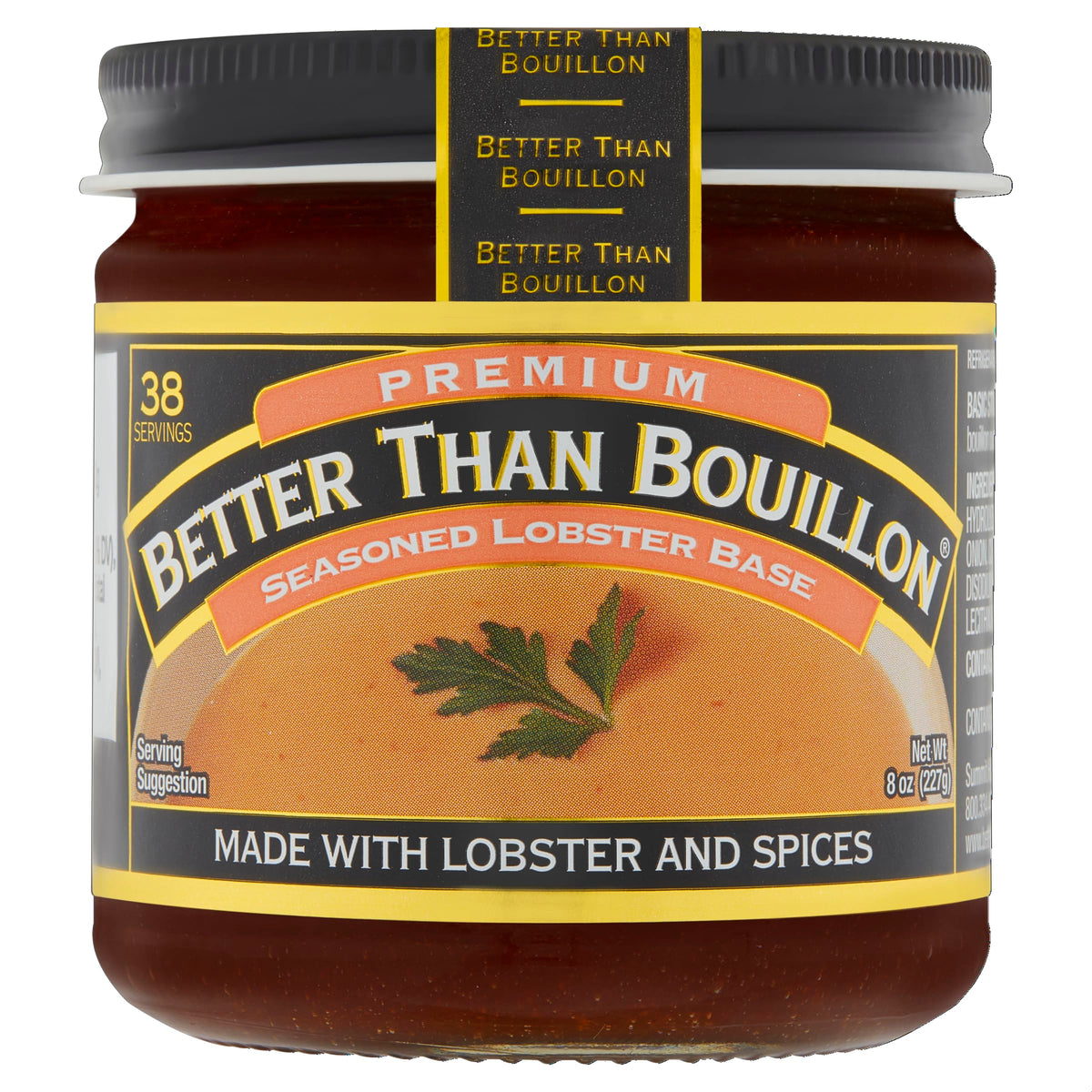 Better Than Bouillon Lobster Base bottle closeup, rich lobster flavor ready to enhance soups