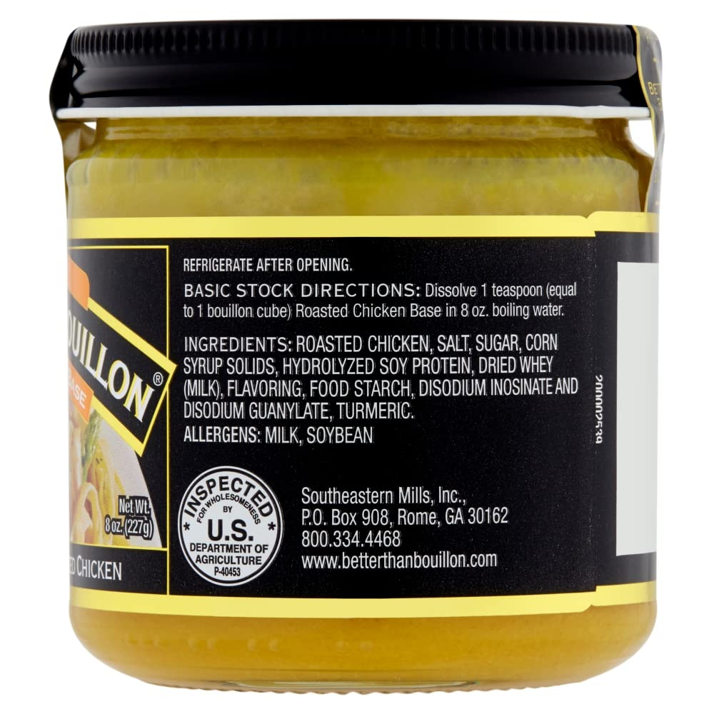 Better Than Bouillon Roasted Chicken Base back view highlights compact 8-ounce jar