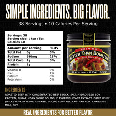 Better Than Bouillon Roasted Beef Base label closeup highlighting concentrated beef stock