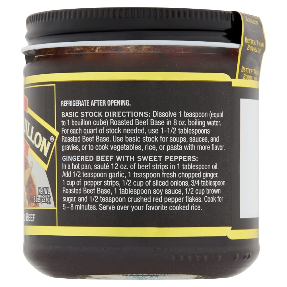 Better Than Bouillon Roasted Chicken Base label closeup emphasizes convenience and rich poultry flavor