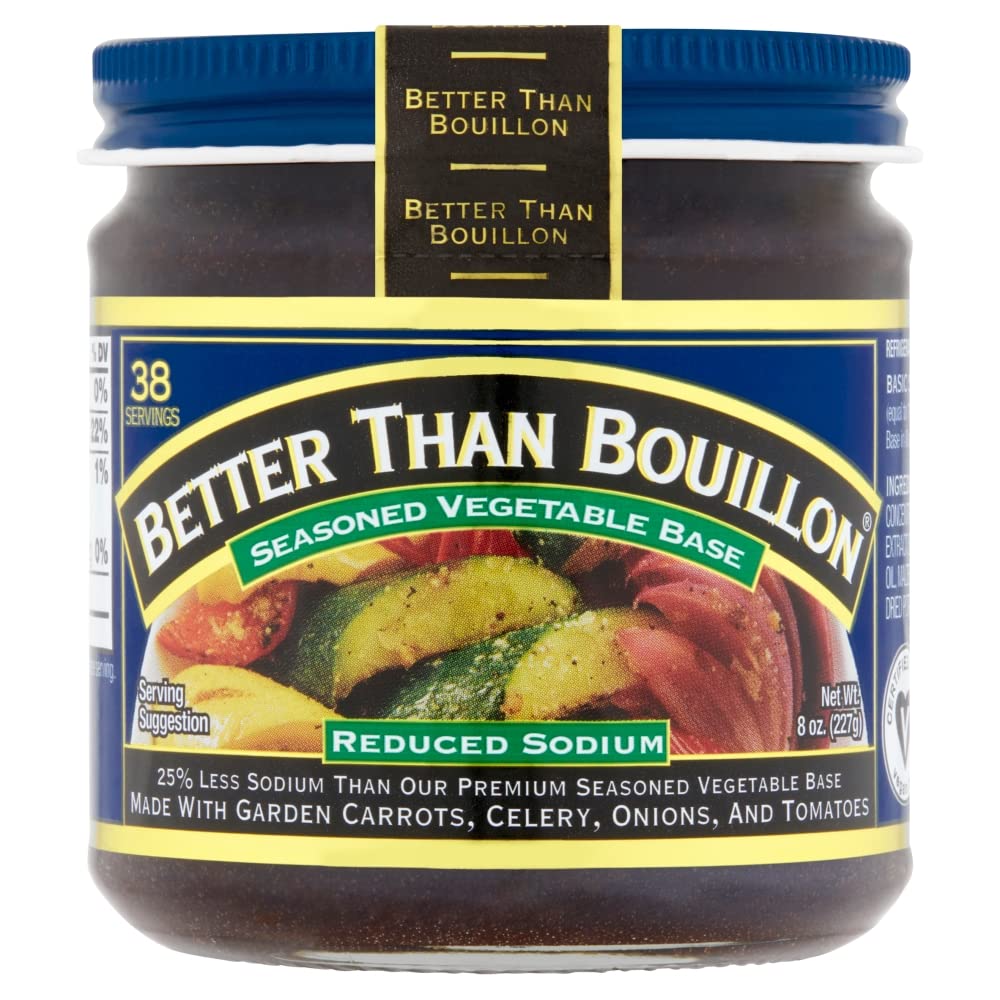 Better Than Bouillon vegetable base jar showing seasoned vegetables for rich broth