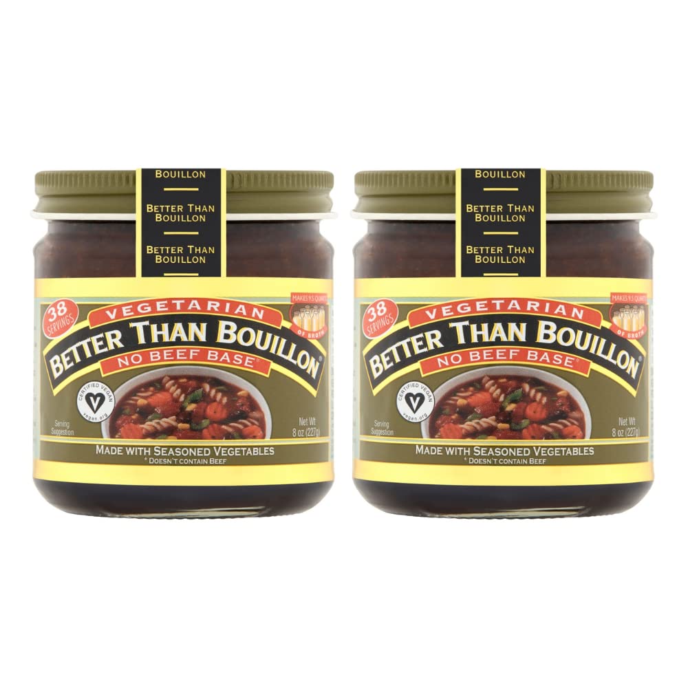 Better Than Bouillon Vegetarian No Beef Base jar label, ideal vegan broth base.