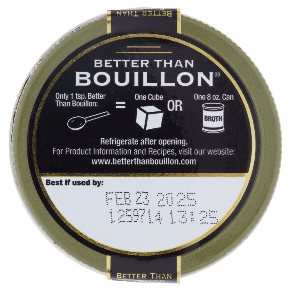 Packaging close-up of Better Than Bouillon Vegetarian No Beef Base, highlights vegan certification.
