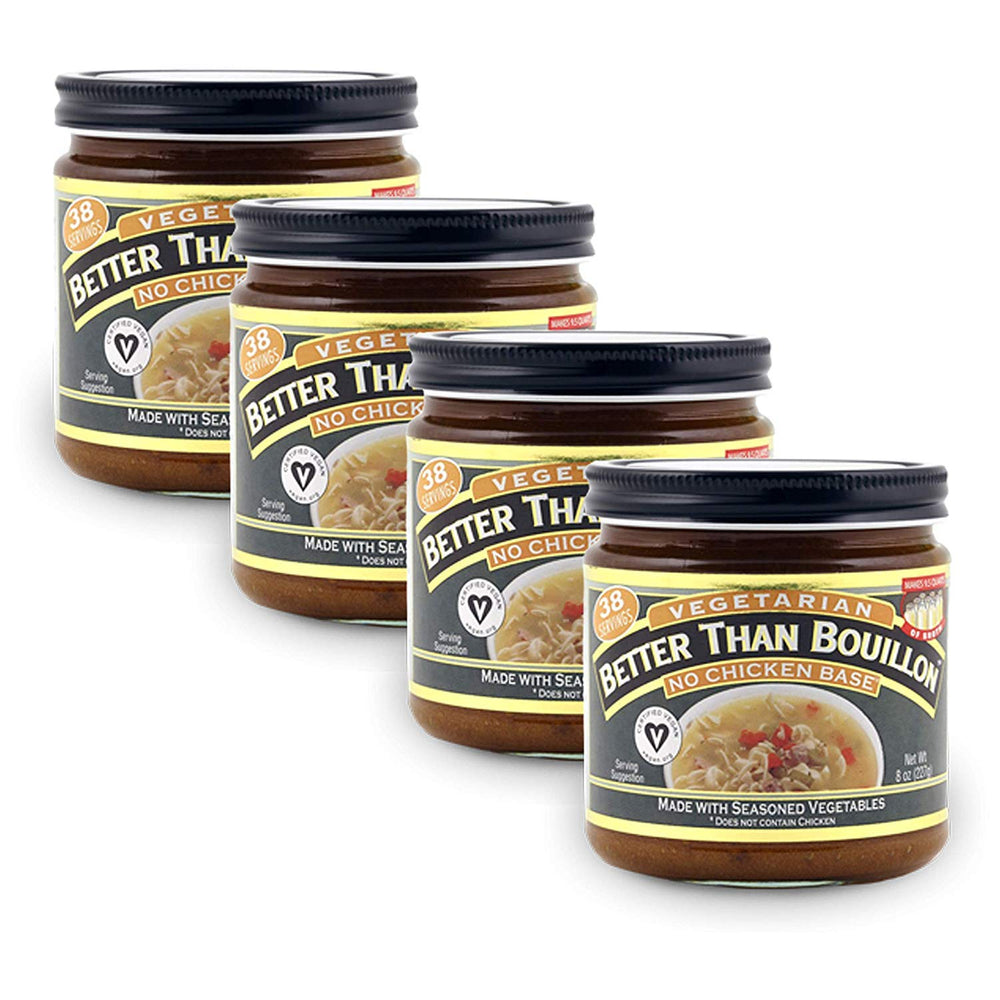 Better Than Bouillon Vegetarian No Chicken Base jar, rich vegetable broth base for quick meals