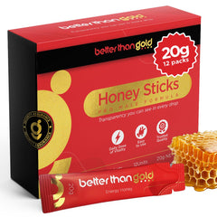 Better Than Gold Royal Honey Packets bottle pour shows easy, spill-free energy on the go.