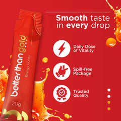 Better Than Gold Royal Honey Packets opened sachet reveals rich honey and herbal blend.