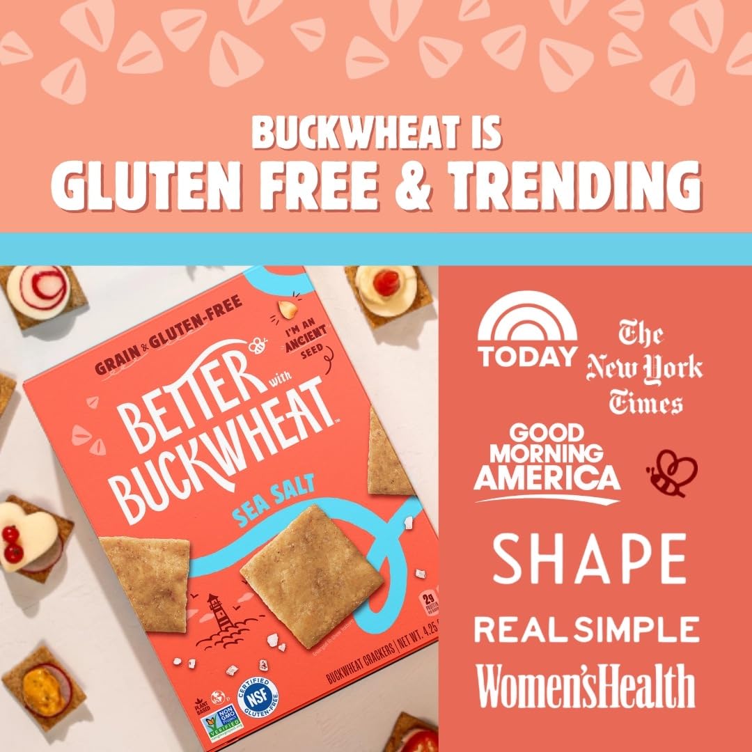 Better With Buckwheat sea salt crackers close-up texture.