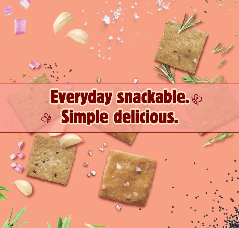 Open pack of Better With Buckwheat rosemary and herbs crackers