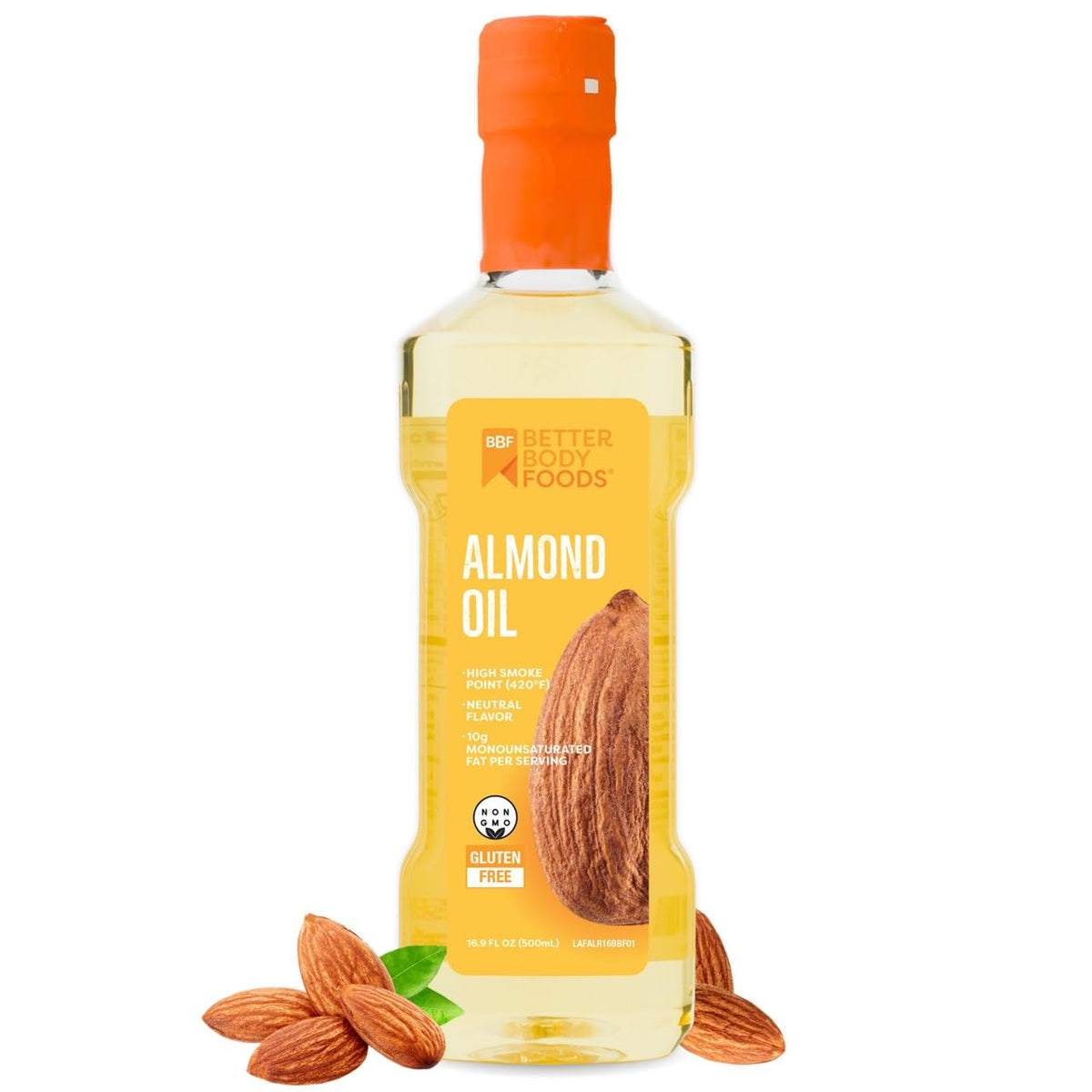 BetterBody Foods almond oil bottle, neutral flavor for dressings and cooking.