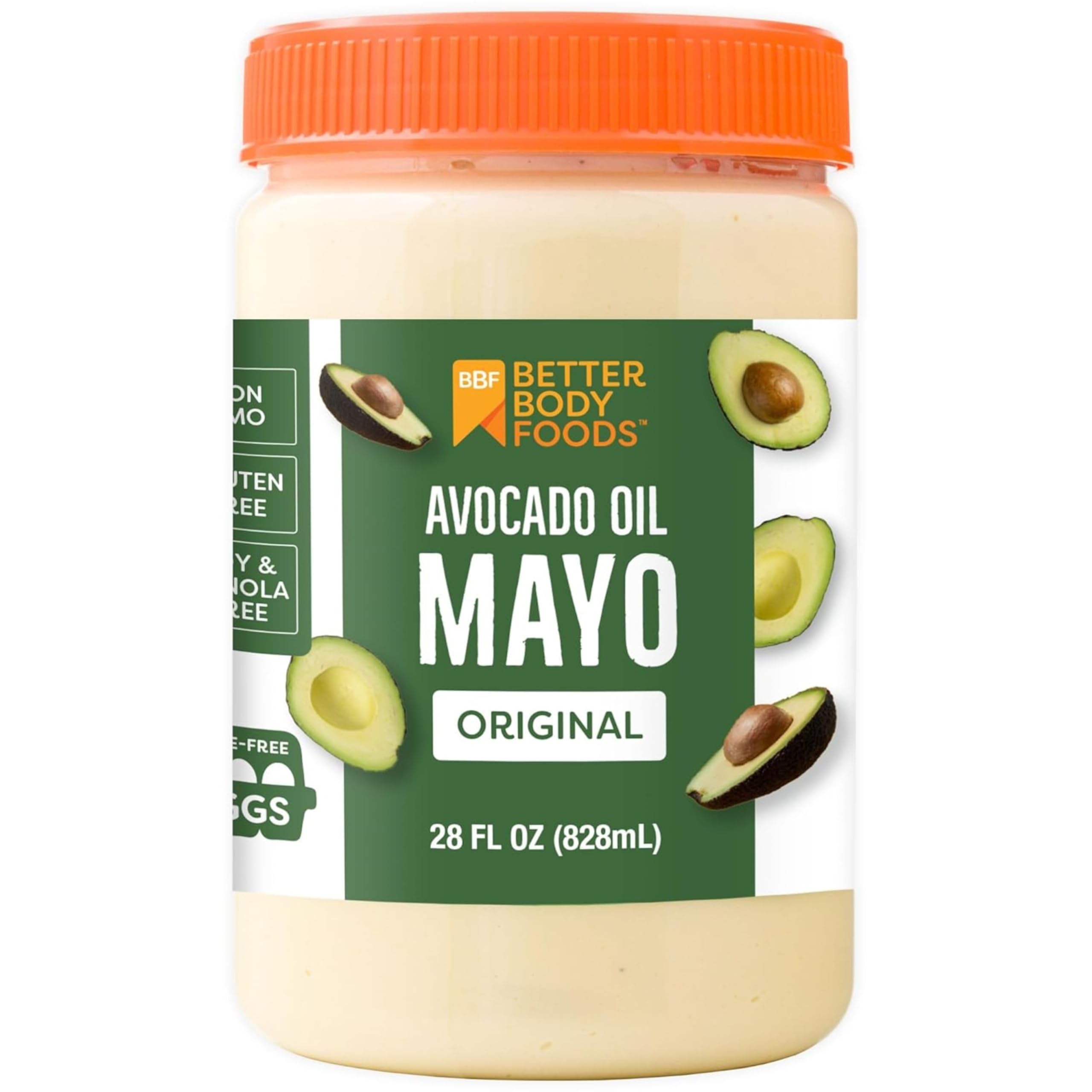 BetterBody Avocado Oil Mayo bottle pour, creamy and versatile for sandwiches.