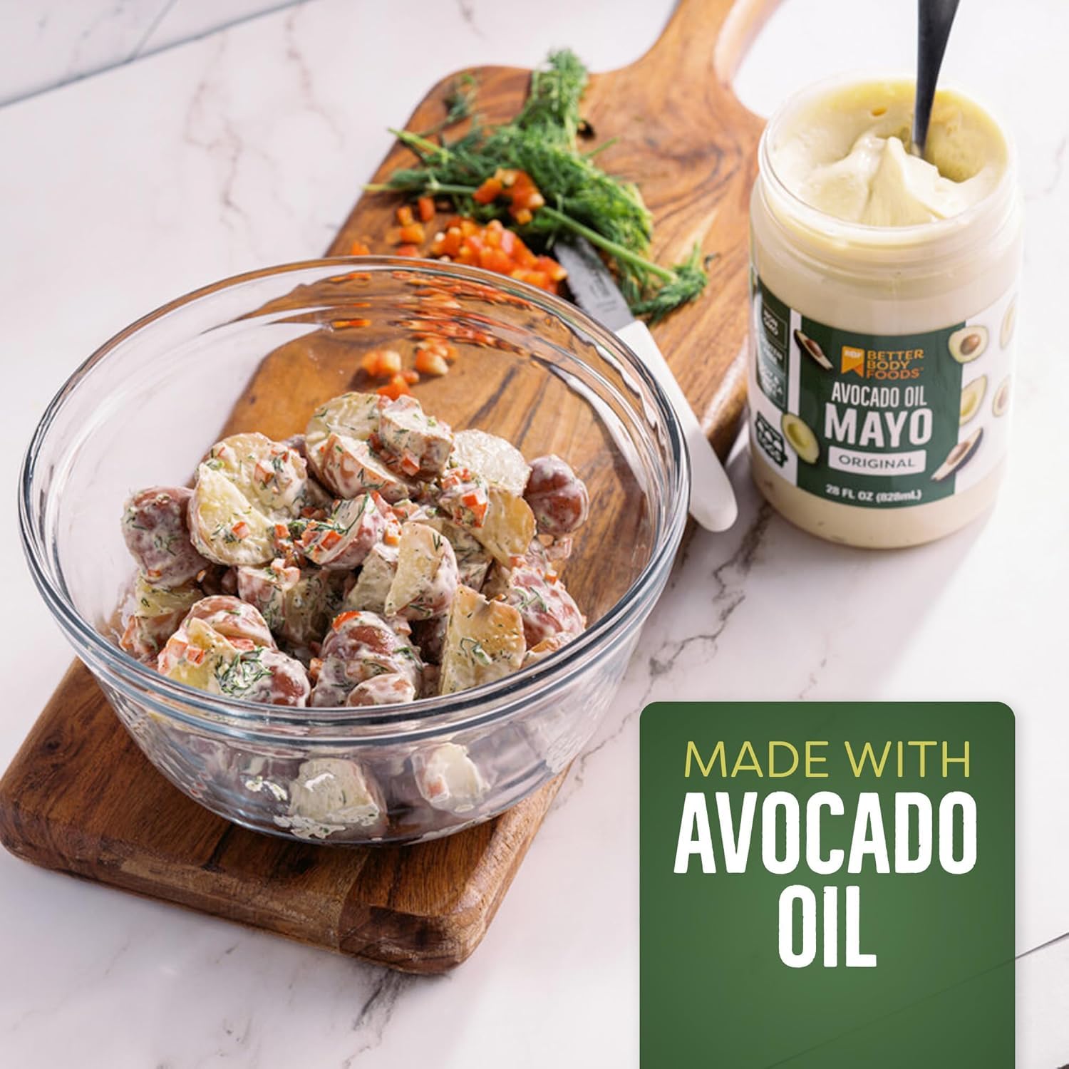 BetterBody Avocado Oil Mayo burger patty, helps maintain moisture.