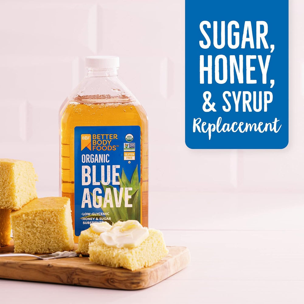 BetterBody Foods Blue Agave used in baking, substitutes sugar.