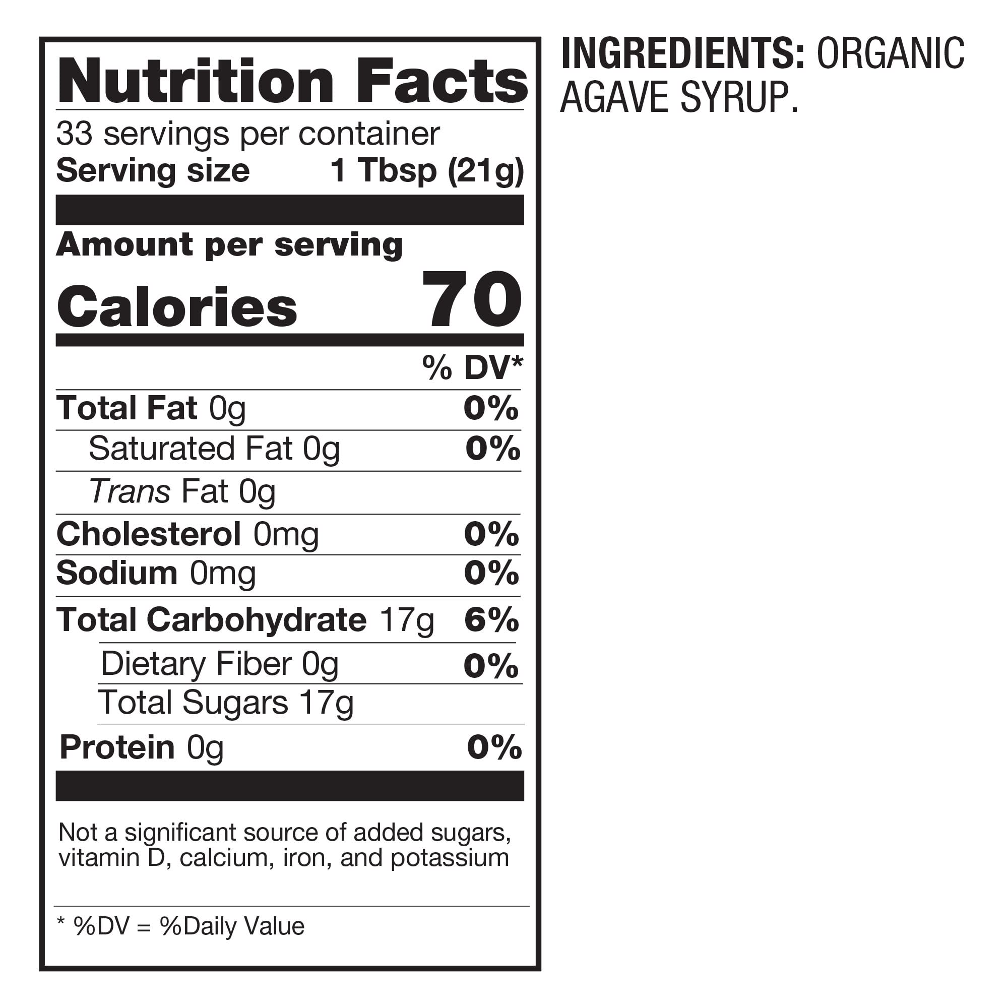 BetterBody Foods Organic Blue Agave Nectar label close-up showing organic, vegan, gluten-free features.