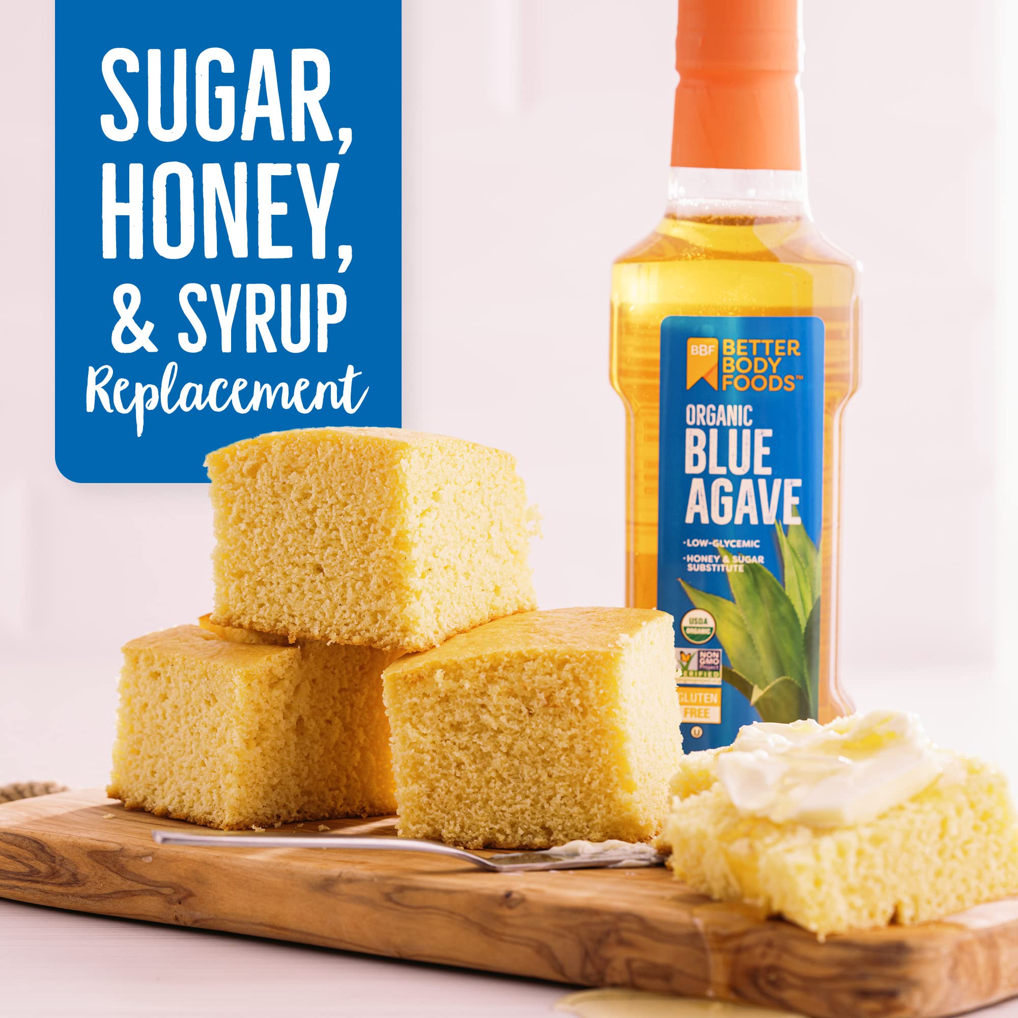 BetterBody Foods Organic Blue Agave Nectar added to a smoothie for natural sweetness.
