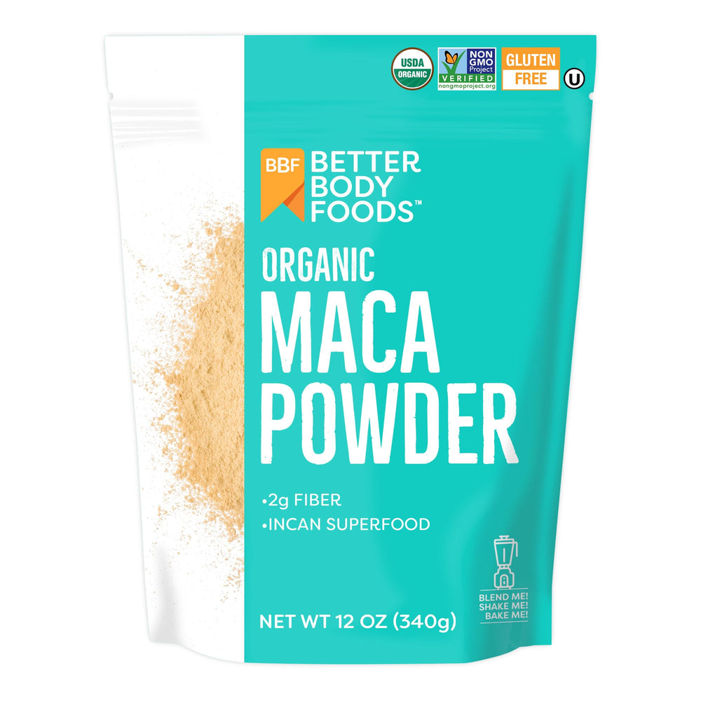 BetterBody Foods Maca powder bag with versatile blending for smoothies