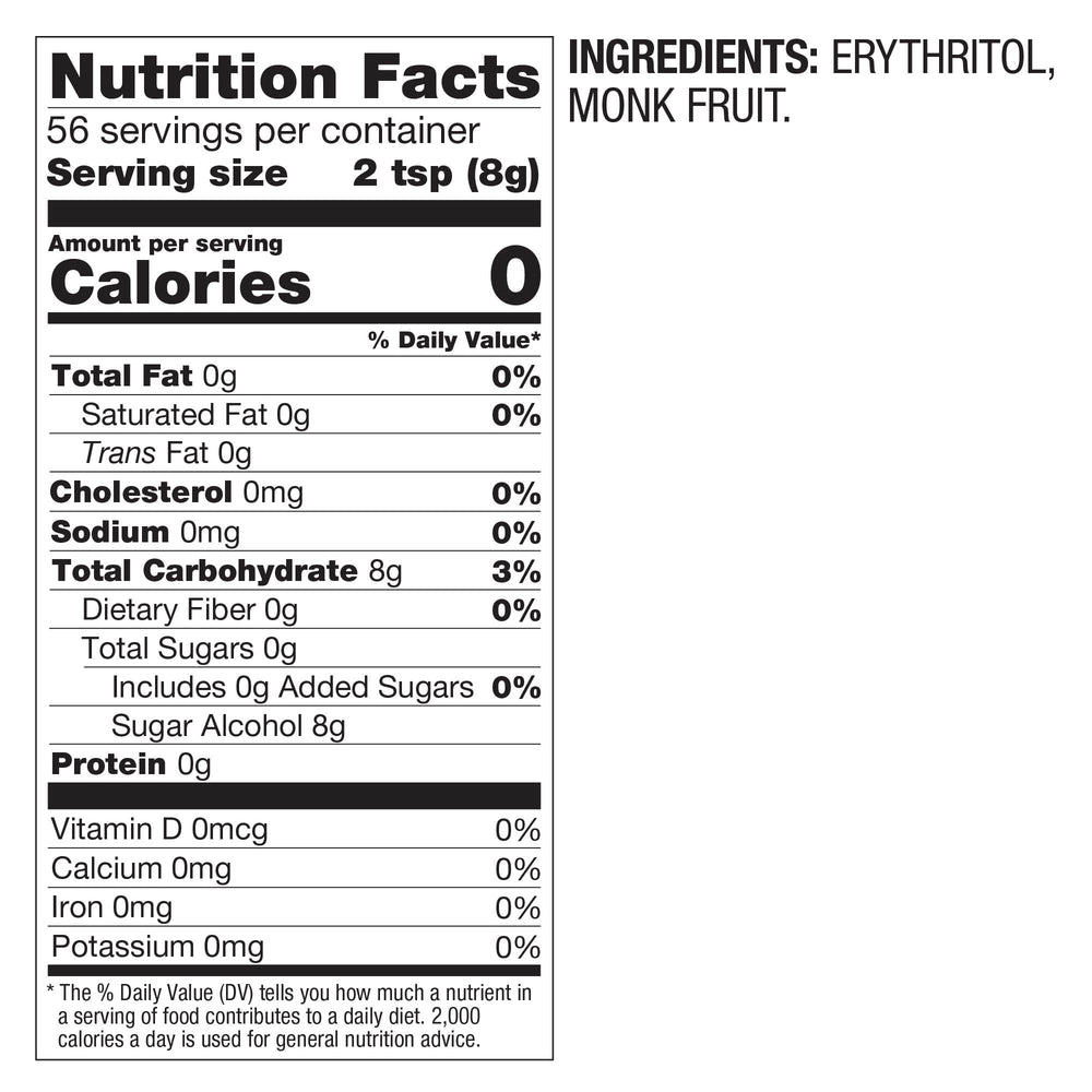 BetterBody Foods Monk Fruit Sweetener Blend gluten-free and non-GMO promise.