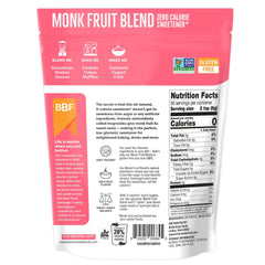 BetterBody Foods Monk Fruit Sweetener Blend ingredients label showing gluten-free and non-GMO.