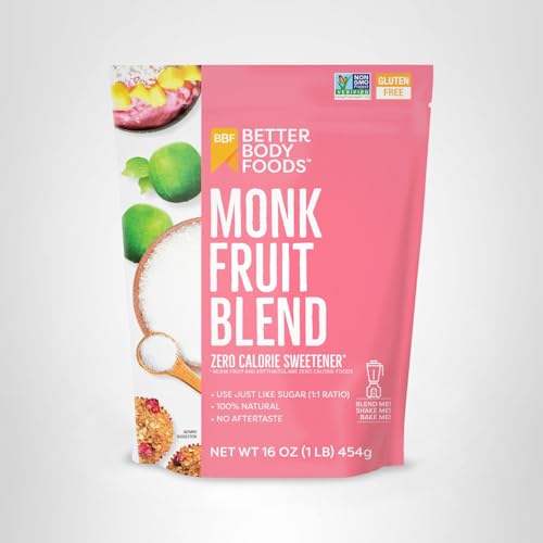 BetterBody Foods Monk Fruit Sweetener Blend zero-calorie sugar alternative.