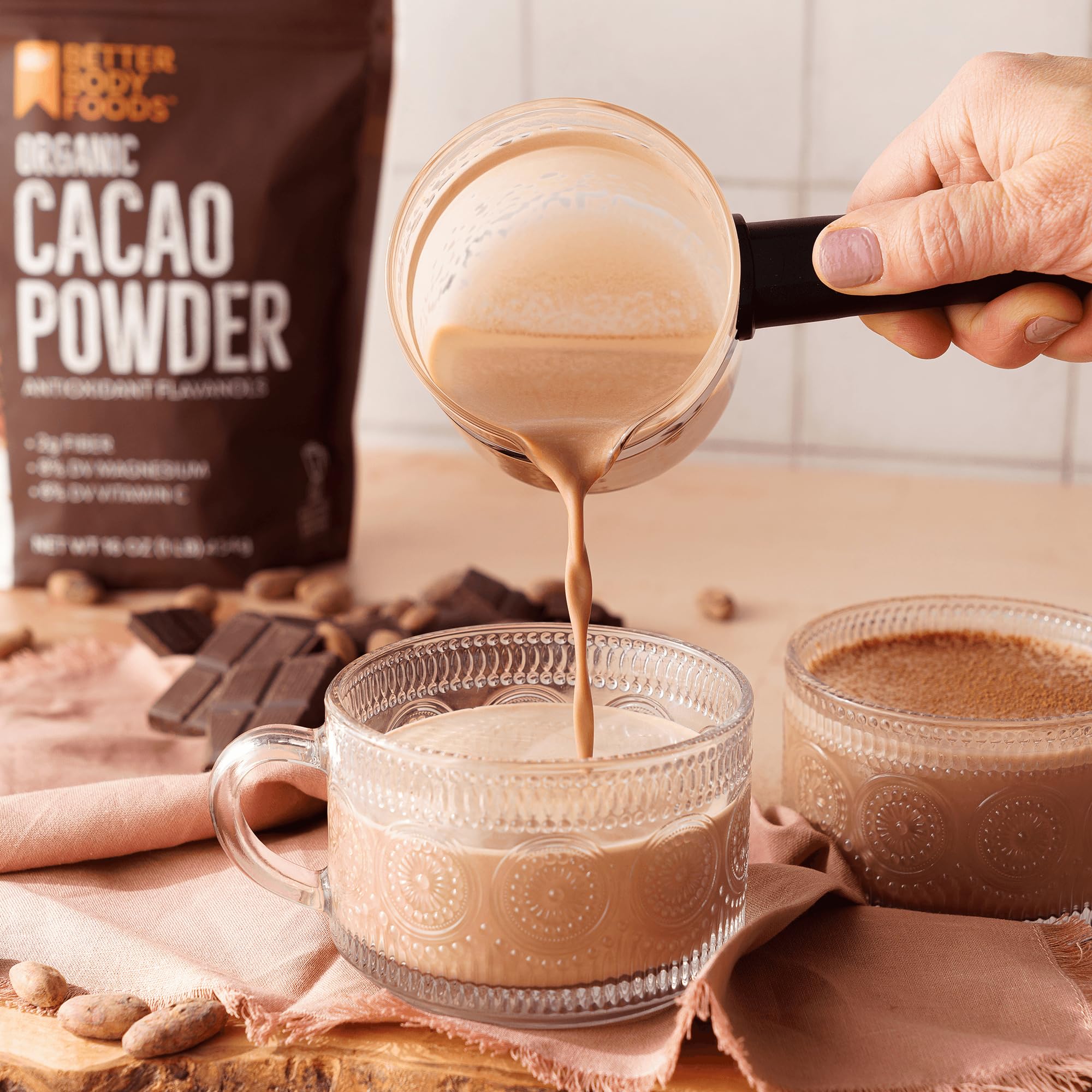 BetterBody Foods Organic Cacao Powder hot chocolate cup
