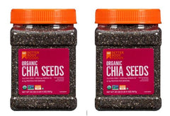 BetterBody Foods organic chia seeds in airtight jar close-up, ideal for pantry storage and quick nutrition.