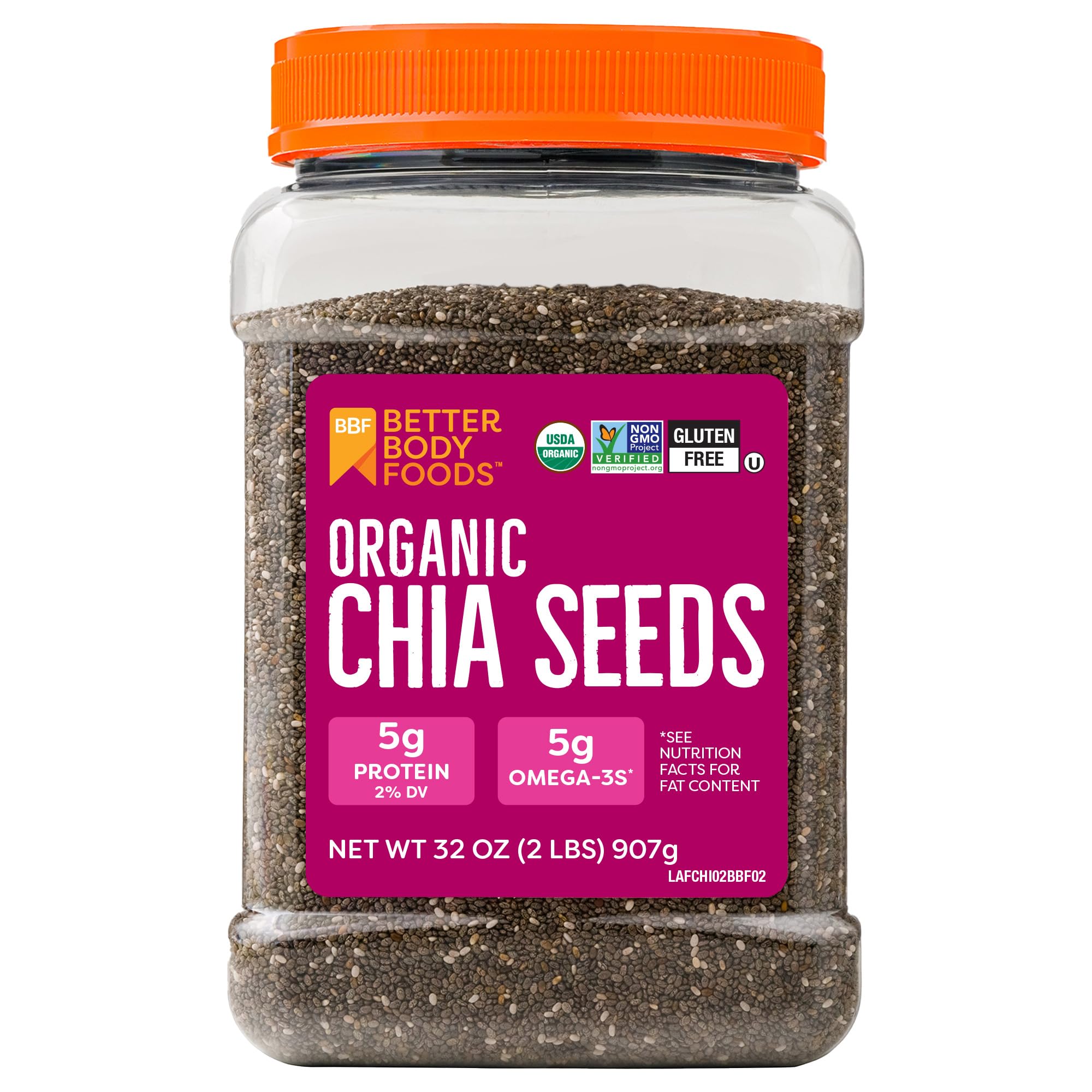 BetterBody Foods Organic Chia Seeds bowl close-up showing fiber-packed texture for smoothies