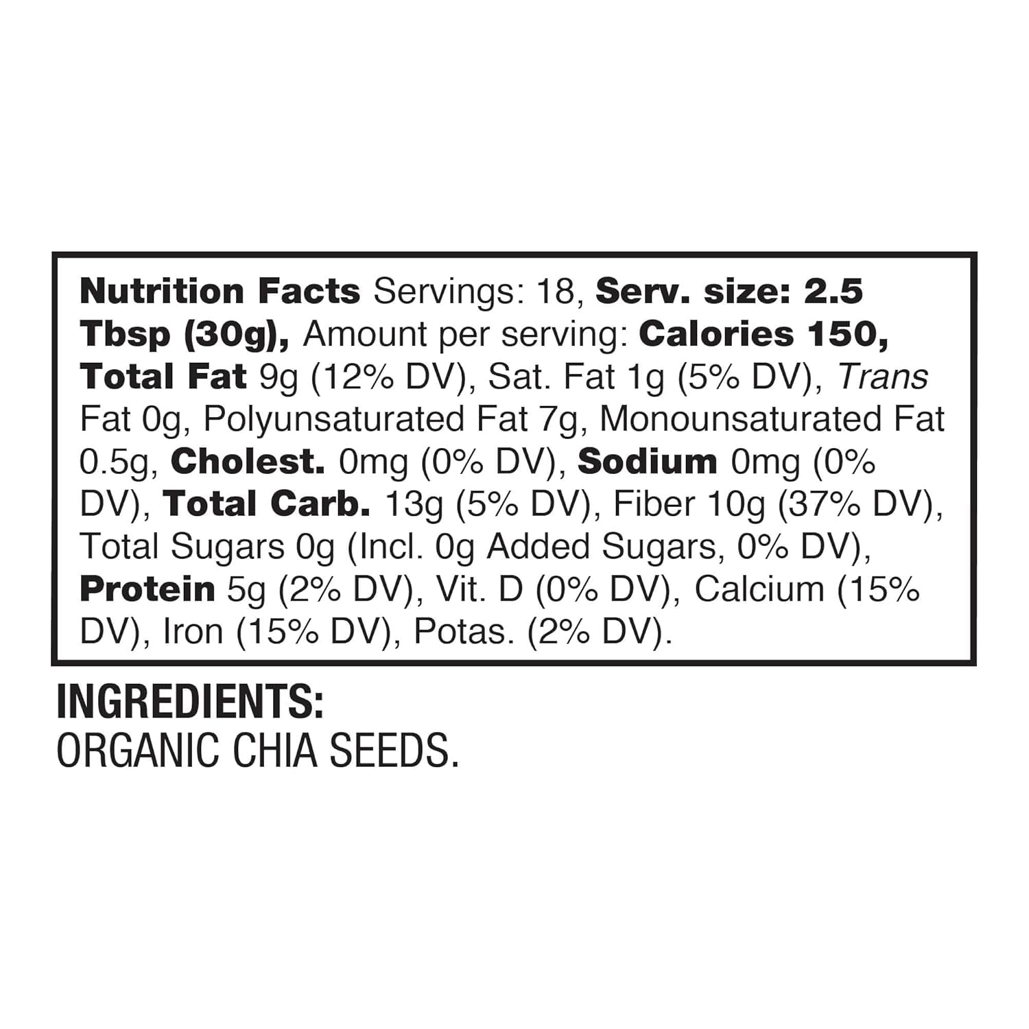 Close-up of BetterBody Foods chia seeds ideal for smoothies and cereals.